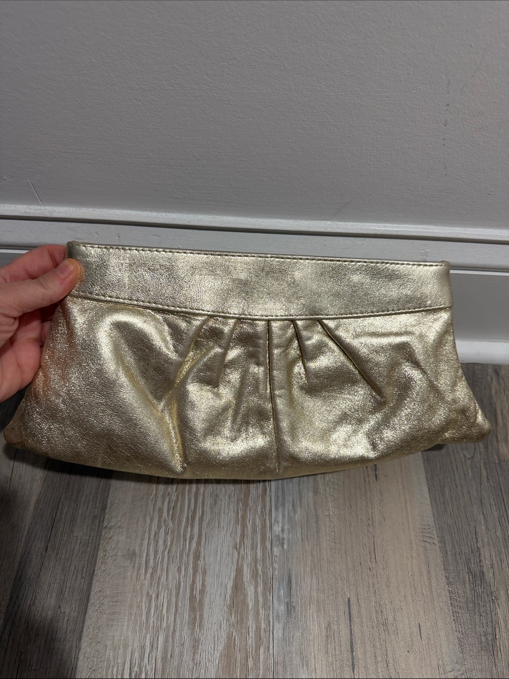 Lauren Merkin Metallic Gold Pleated Clutch